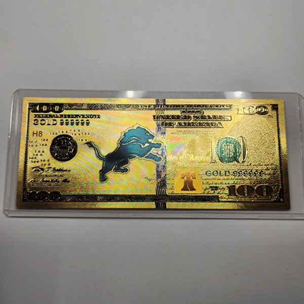 Detroit Lions Novelty $100 24K 999999 Gold Foil Note