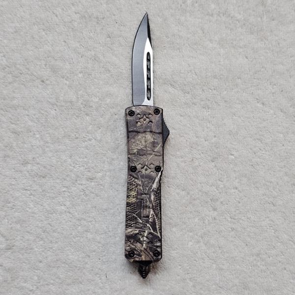 7" Camouflage Switchblade Pocket Knife With Glass Breaker And Black Nylon Sheath Case