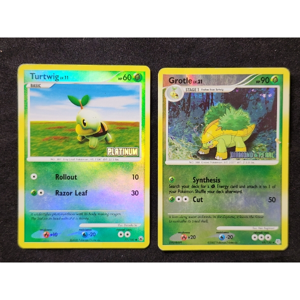 Two Reverse Holo Vintage Pokemon Trading Cards Ft. Turtwig & Grotle ~ BOTH STAMPED!