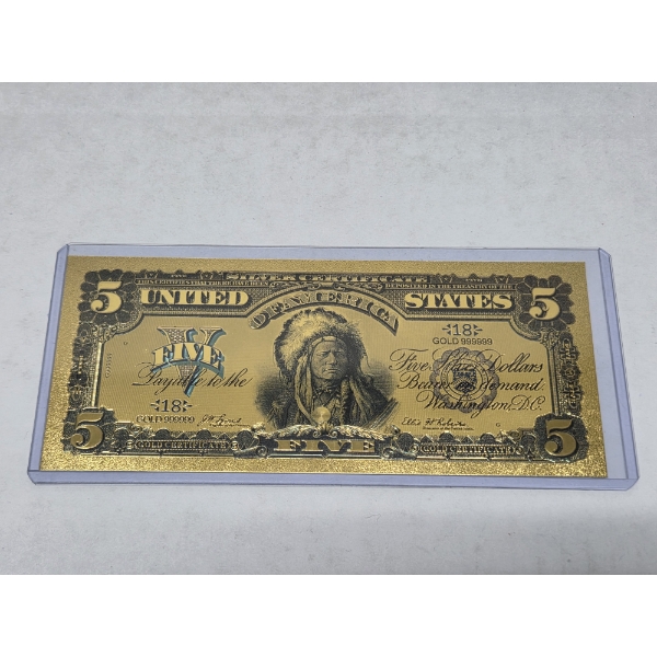US Five Dollar Gold Back 999999 Note 24k Mint Condition In Protective Holder