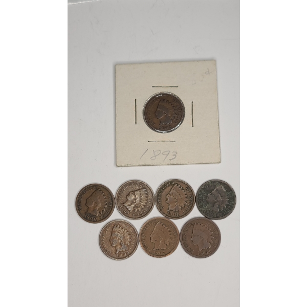 1891, 1893, 1896, 1900, 1903, 1904, 1907 Indian Head Cents - Face Value: $0.08