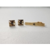 Image 1 : Gold-Tone Cufflinks and Tie Clip with Diamonds - Excellent Condition