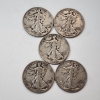 Image 1 : Five Assorted Years 90% Silver Walking Liberty Half Dollars - Face Value: $2.50
