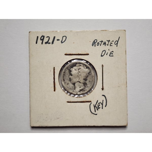 *KEY DATE SILVER COIN* United States 1921-D Mercury Silver Dime Featuring A Unique Rotated Die Error