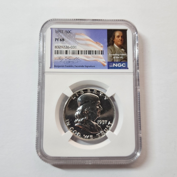 NGC PF 68 United States 1957 90% Silver Franklin Half Dollar w/ Facsimile Signature 