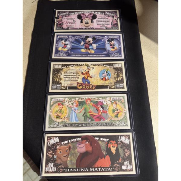 Rare Set Of Disney Dollars - Million Dollar Bills In Protective Holder - Mint Condition