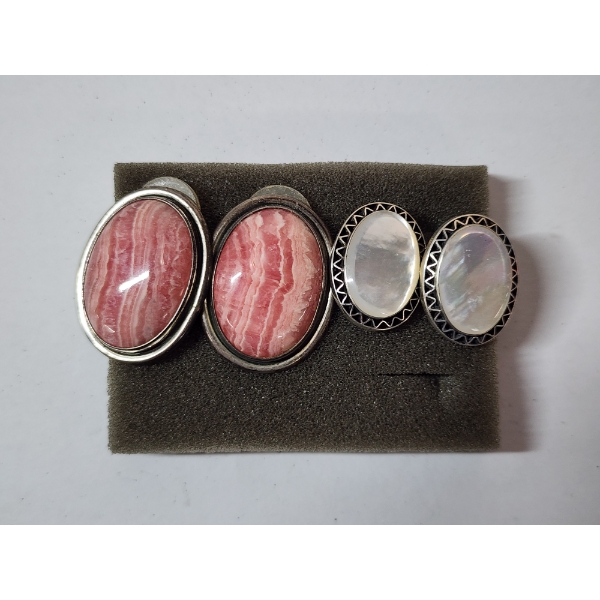 Sterling Silver Pink Rhodochrosite-Like and Mother of Pearl-Like Earrings TW: 24.6g