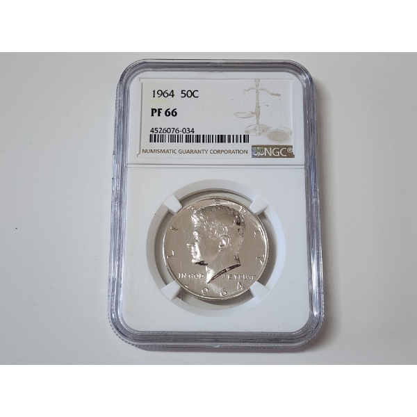 NGC GRADED PF66 1964 90% Silver Kennedy Half Dollar 