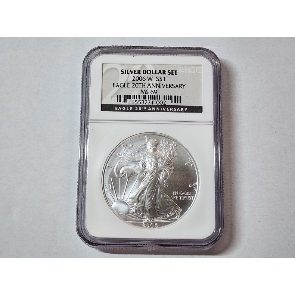 "Silver Dollar Set" 2006-W American Eagle - 1 oz .999 Fine Silver - 20th Anniv. NGC MS 69