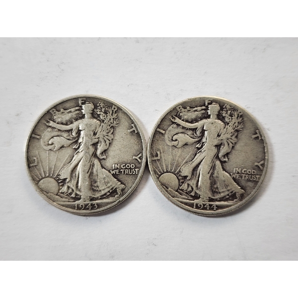 Two Walking Liberty Half Dollars: 1943 & 1944-D - 90% U.S. Siver - FV: $1.00