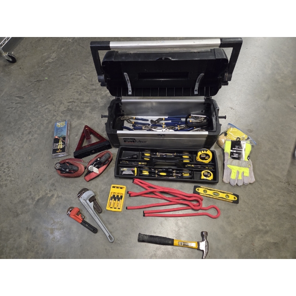 Loaded Stanley Fat Max Tool Box- Screwdriver Sets, Pipe Wrenches, Road Flares, Kobalt Wrench Set, Ra