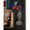 Image 2 : Tote Of White Table Linens, Christmas Decor, Glass Oil Lamp, Scissors & More!
