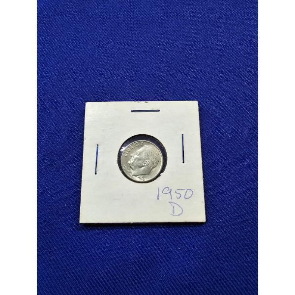 1950- D Roosevelt Silver Dime - in Protective Sleeve