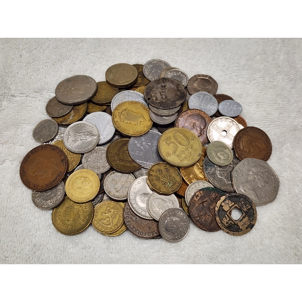Large Lot of Assorted Foreign Coins & Tokens