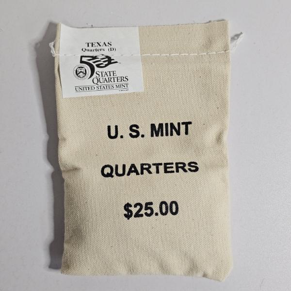 Unopened, Official U.S. Mint Canvas Bag with 100 Brilliant Uncirculated 2004-D Texas State Quarters