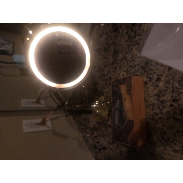 Gold Tone Magnifying Lighted Mirror, & Vintage Pistol Avon Bottle Collectable