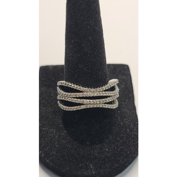Sterling Silver Multi-Row Crossover Statement Ring - Size 8 - Weight: 4.7g