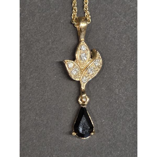10.5'' Gold Tone Necklace With Black Teardrop Shape Pendant