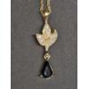 Image 1 : 10.5'' Gold Tone Necklace With Black Teardrop Shape Pendant