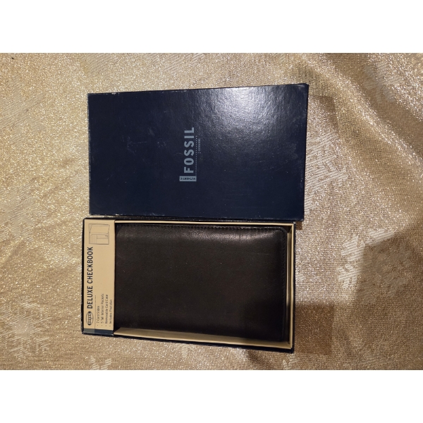 New Fossil Leather Check Book, And Small Vintage Black Leather Coach Wallet