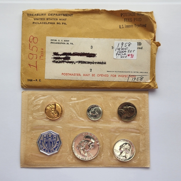 United States Mint 1958 Silver Proof Set - Includes 90% Silver Half Dollar, Quarter, & Dime! 