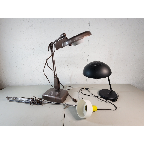 3 Desk Lights: Vintage Daxor Floating Fixture w/ Magnifier, Mid Century Modern Lamps