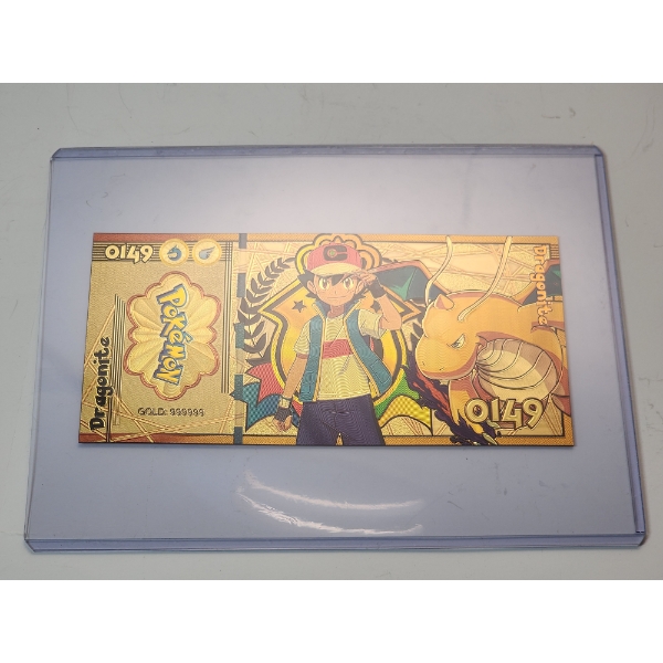 RARE 1996 Pokémon 999999 Gold Foil Note - Dragonite - Mint Condition in Protective Holder