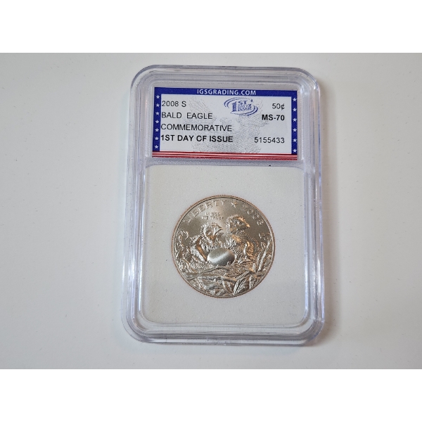 IGS GRADED MS70 2008-S Bald Eagle Commemorative Half Dollar FDOI
