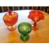 Image 1 : 3 Piece Lot Of Art Glass - Compote - Covered Candy Dish - Ruffled Bowl