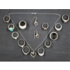 Image 1 : Sterling Silver Jewelry Assortment Ft. Necklace, Matching Earrings & Many Rings - 61 Grams Total