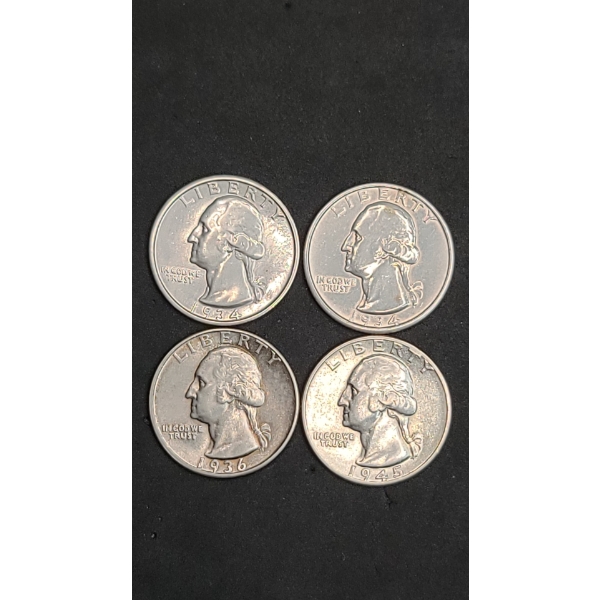 Assorted Years/Mint Marks 90% Silver Washington Quarters - Face Value: $1.00