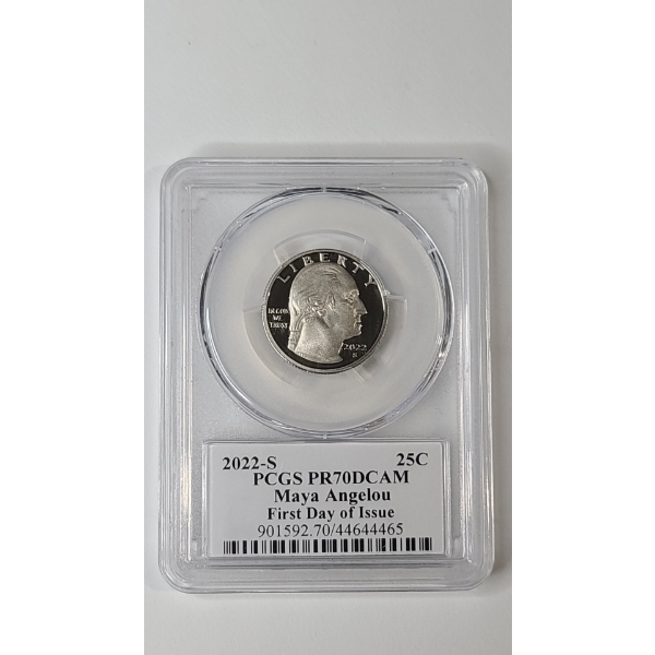 PCGS 2022-S PR70 DCAM 1st Day Issue Maya Angelou Quarter Signed By Stephanie Sabin PCGS President 