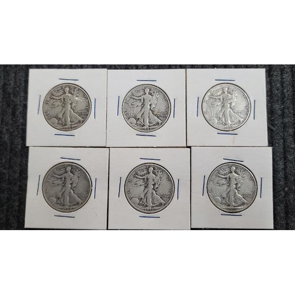 (6) Walking Liberty 90% Silver Half Dollars 1934, 1936-D, 1936, 1939, 1942-S & 1942 Face Value: $3