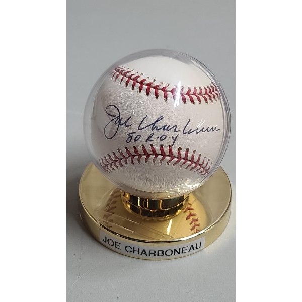 Autographed Joe Charboneau Rawlings Baseball In Display Stand 

