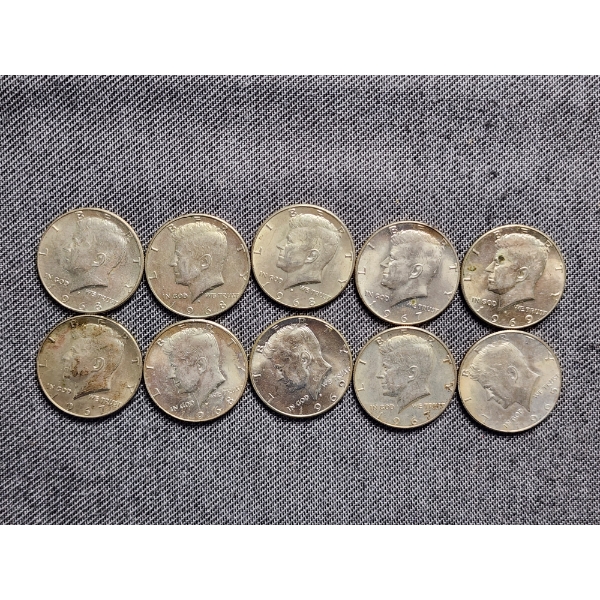 10 Assorted 40% Silver Kennedy Half Dollars - $5 Face Value 