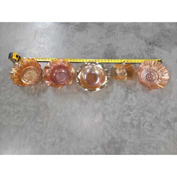 Five Gorgeous Amber Carnival Glass Pieces