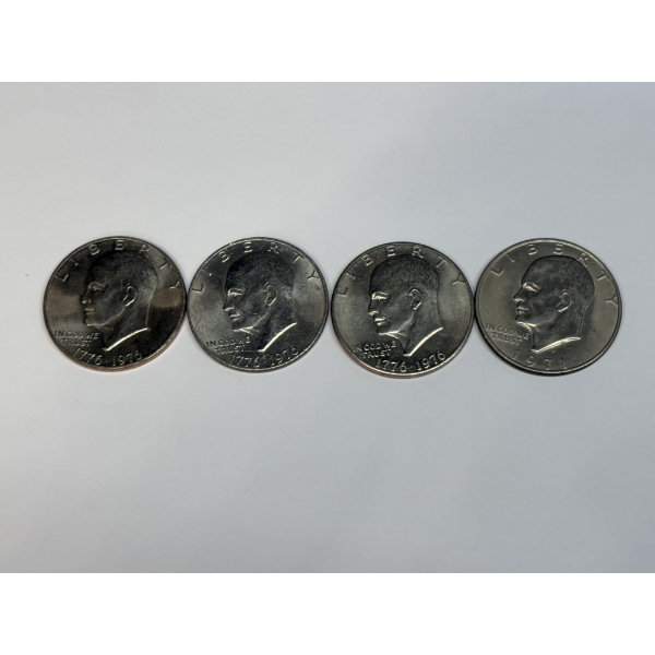 Eisenhower Dollar Coins 1776-1976 - 40% Silver - 4 Total Coins - FV $4.00