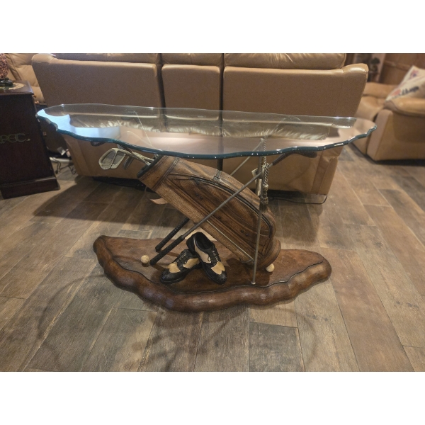 Unique PGA Glass Top Sofa Table. Beautiful Detailed Conversation Piece