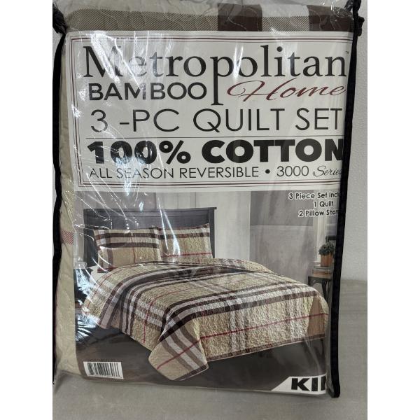 King Size Metropolitan Bamboo Home 3 Piece Quilt Set - Brand New In The Package 
