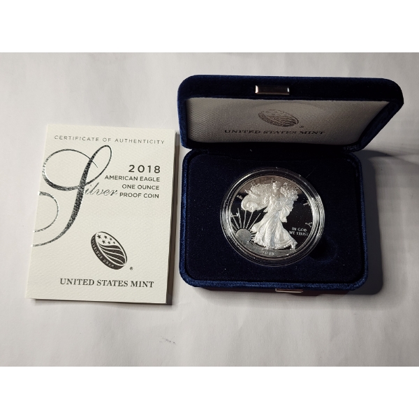 2018-W 1 Oz Silver American Eagle Proof Coin in Original Packaging 