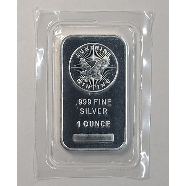 Sealed Sunshine Minting One Troy Ounce .999 Fine Silver Bar 