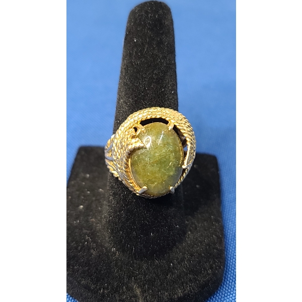 Vintage 14K Gold Ring With Jade & Rope Design - Size 6 - Weight: 7.9g