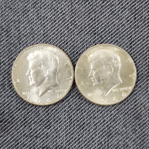 Two 1964 United States 90% Silver Kennedy Half Dollars ~ $1.00 Face Value