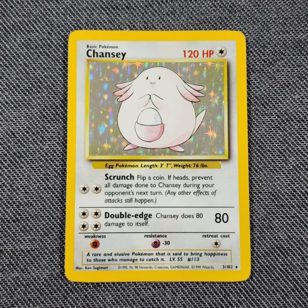 Chansey 3/102 Holo Rare Vintage Base Set Pokemon Trading Card in Near Mint Condition!
