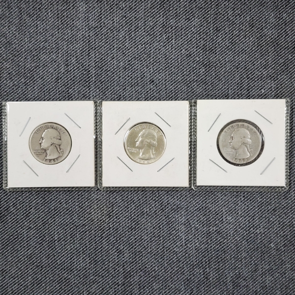 Three 90% Silver Washington Quarters ~ $0.75 Face Value ~ In Card