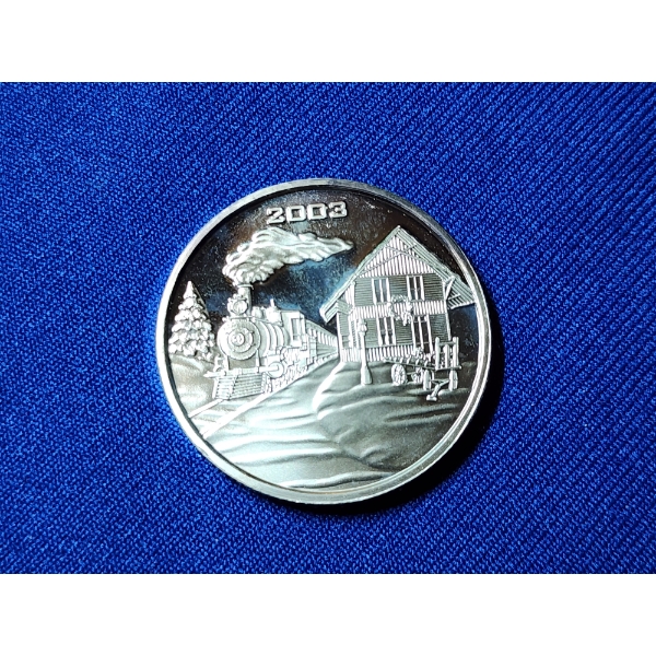 2003 Holiday Train Station Silver Round - 1 Troy oz .999 Fine Silver 