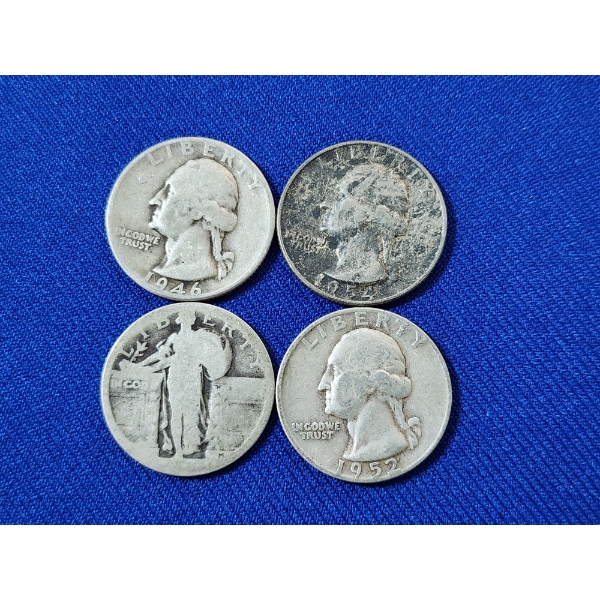 x4 Assorted Years U.S. 90% Silver Quarters FV: $1.00