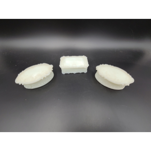 3 Vintage Jewelry Trinket Boxes - Gorgeous "Milk Glass" Scalloped Edges
