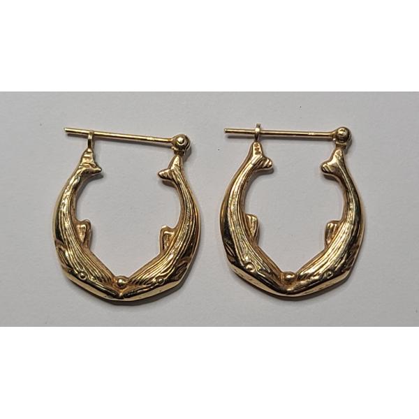 Set Of 14K Yellow Gold Kissing Whales Hoop Earrings - Weight: 1.9g