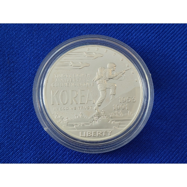 1953-1991 38th Anniversary Commemorative Korea 90% Silver Dollar In Capsule 